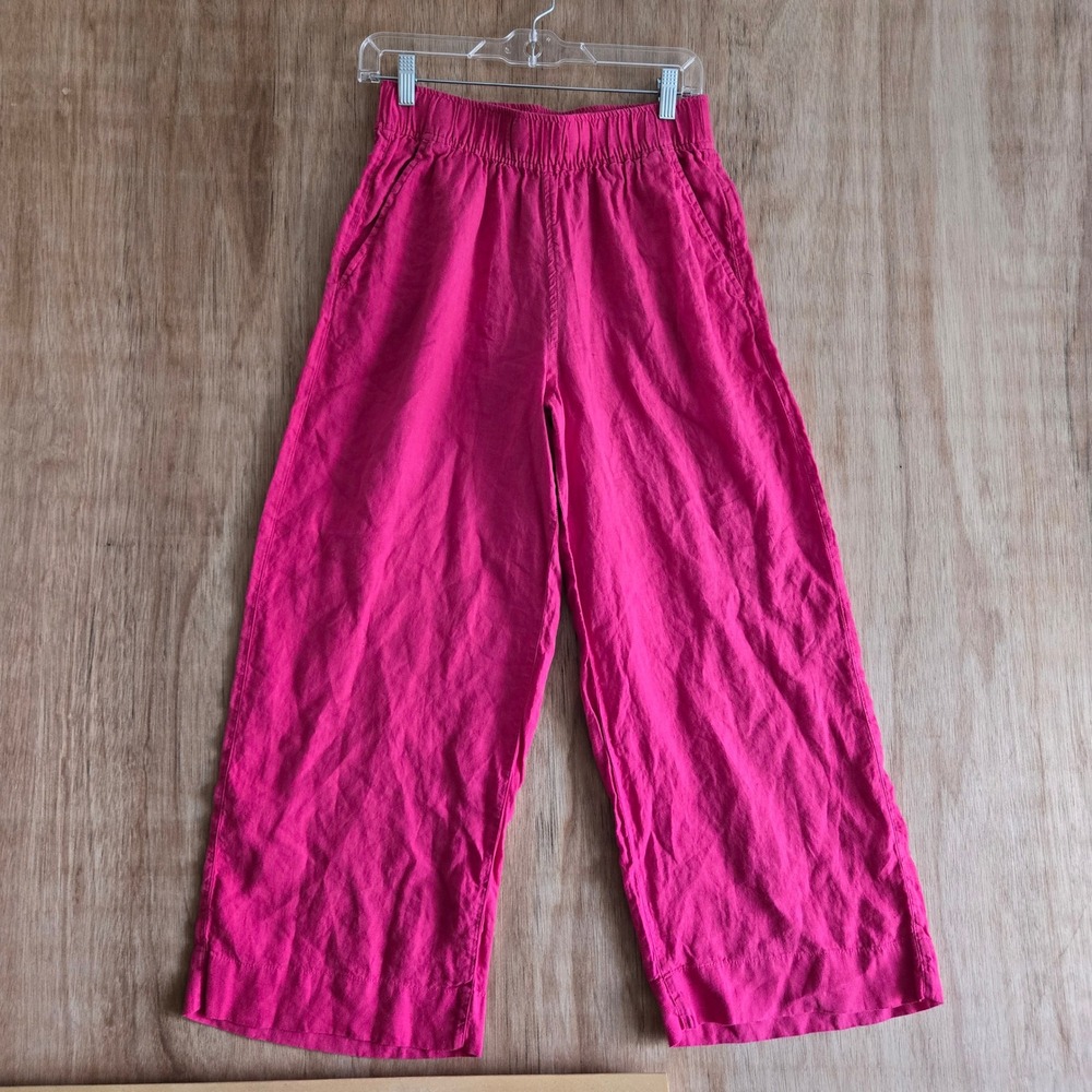 Tahari Pink 100% Linen Wide Leg Elastic Waist Pants Small